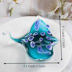 Crystal Devil Fish Figurine Hand Blown Glass Manta Ray Statue Collectibles Ocean Art Sea Animal Home Table Decor Gift Green 4.7''