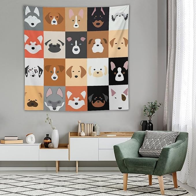 VUMIVI Dog Tapestry Funny Cartoon Pet Patterns Colorful Illustrations Square Animals Tapestry Wall Hanging for Living Room Bedroom Dorm Classroom Aesthetic Decor W60xL60in