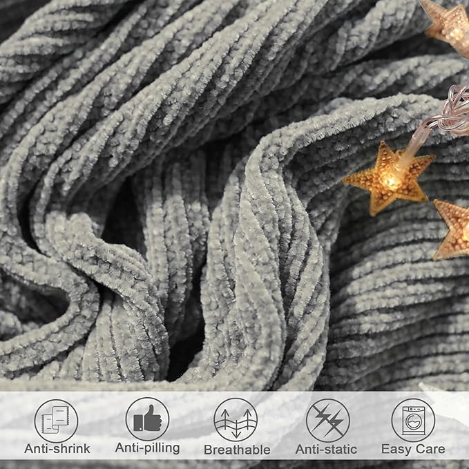 lifein Throw Blanket for Couch, Soft Boho Decor Bed Throw,Cozy Grey Knitted Chenille Small Farmhouse Lightweight Throw (Light Grey,60 * 80")