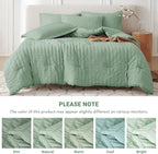 MUXHOMO 7 Pieces Queen Comforter Set, Seersucker Bed in a Bag Queen Size, All Season Luxury Bedding Set with Comforter, Flat Sheet, Fitted Sheet, Pillowcases & Shams, Sage Green