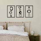 3 Pcs Metal Abstract Wall Decor, Minimalist Lines Wall Hanging Art Painting, Modern Geometric Black Wall Sculpture Suitable for Home Office, Hotel Living Room, Bedroom and other Home Decoration