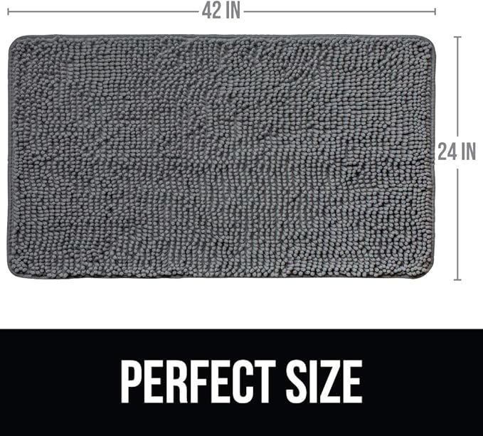 KANGAROO Bathroom Rugs, Chenille Soft Absorbent Bath Rug, Shaggy Shower Mat, Quick Dry Machine Wash Bathmat, Plush Carpet Mats for Tub, Bathtub and Room Home Decor Accessories, 42x24, Grey