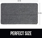 KANGAROO Bathroom Rugs, Chenille Soft Absorbent Bath Rug, Shaggy Shower Mat, Quick Dry Machine Wash Bathmat, Plush Carpet Mats for Tub, Bathtub and Room Home Decor Accessories, 42x24, Grey