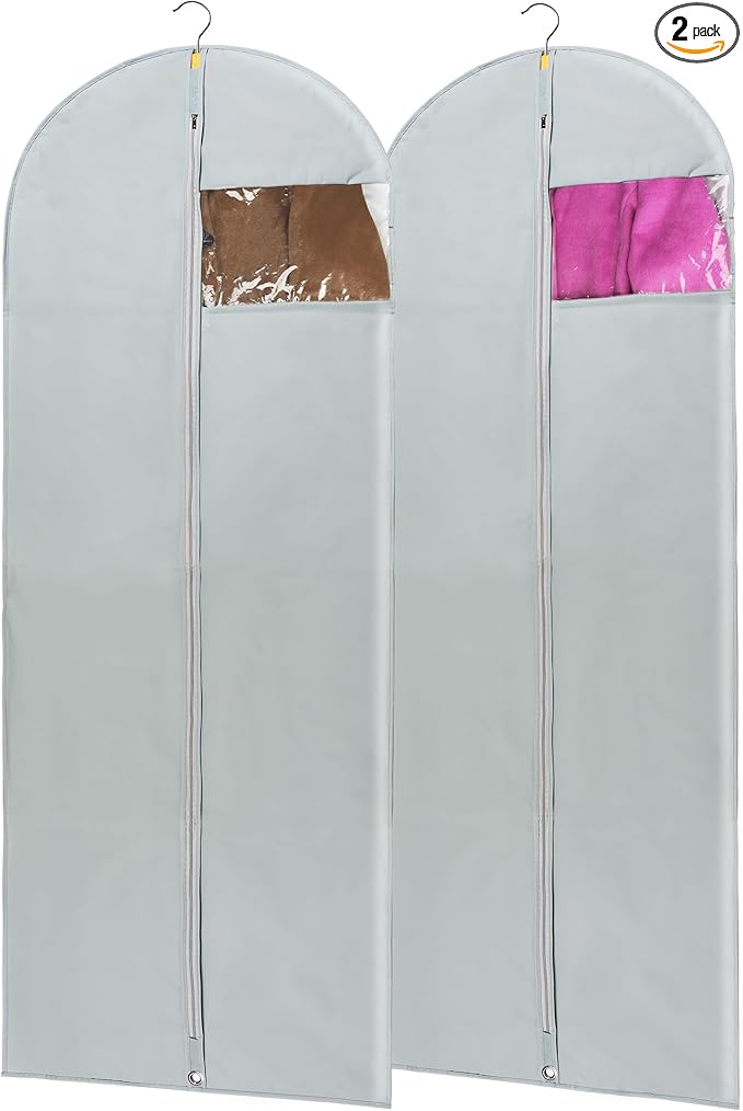 Dress Bags for Gowns Long, 65" Long Dress Bags for Hanging Clothes Clear Windows Foldable Long Garment Bag for Storage and Travel-24"x 65"/2 Pack