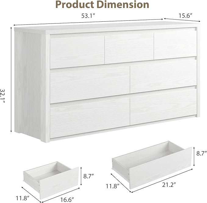 GarveeHome 7 Drawer Dresser for Bedroom, Wide Modern Chest of Drawers, Large Wood Dresser Wooden Storage Organizer for Living Room, Hallway Entryway