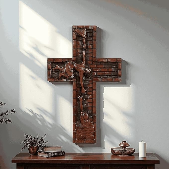 Crucifix Wall Cross for Home Decor, Handmade Religious Wood Cross for Hanging Wall Or Table, Catholic Christian Gifts for Church Home Room Christmas Décor with Blessed, Symbol of Redemption, 10 in