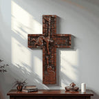 Crucifix Wall Cross for Home Decor, Handmade Religious Wood Cross for Hanging Wall Or Table, Catholic Christian Gifts for Church Home Room Christmas Décor with Blessed, Symbol of Redemption, 10 in