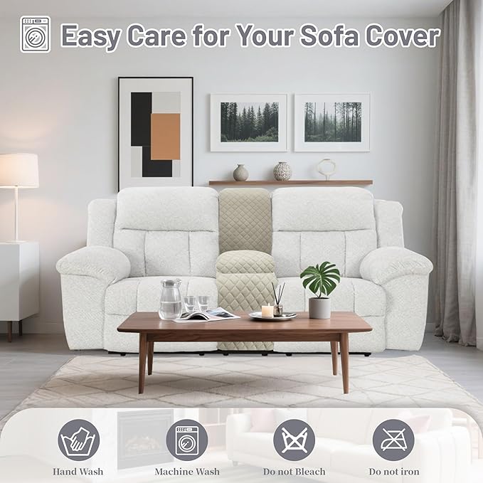 Reclining Sectional Couch Covers Velvet L Shape Recliner Sofa Middle Console Cover for Dogs Pets Washable Anti Slip 1 Additional Recliner Center Console Slipcovers (1 Console, Light Gray)