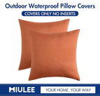 MIULEE Pack of 2 Decorative Outdoor Solid Waterproof Throw Pillow Covers Euro Sham Faux Linen Garden Farmhouse Cushion Cases for Summer Patio Tent Balcony Couch Sofa 22x22 Inch Orange