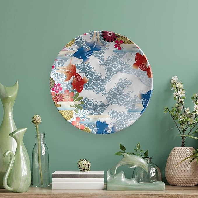 Ceramic Display Plate, Asian Ceramic Hanging Decorative Plate, Traditional Japanese Koi Fish, 6 Inch, Household Custom Ceramic Plate, Multicolor