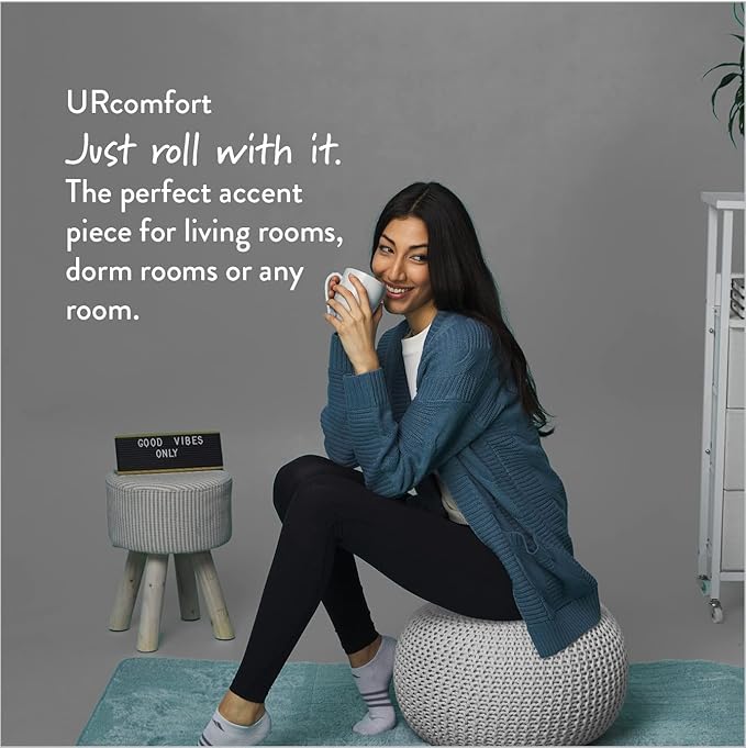 Urban Lifestyle Round Knit Pouf - Hand Woven Cotton, Ivory