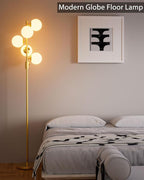 Lightdot Dimmable Globe Floor Lamp Mid Century Modern Floor Lamp with 5Pcs 3000K Bulbs Included Stepless Brightness Adjustable Gold Standing Lamps for Living Room/Bedroom/Sofa Beside/Corner Decor
