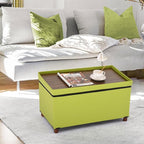Storage Ottoman for Living Room Ottoman with Tray Bedroom Foot Rest Stool with Legs Small Ottomans Coffee Table Foldable Footstool Faxu Leather (Light Green)
