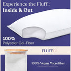FluffCo Down Alternative Pillows Standard/Queen Size Set of 2 - Queen Bed Pillows for Sleeping - Made in USA - Cooling Surface and Machine Washable for Side, Back, and Stomach Sleepers