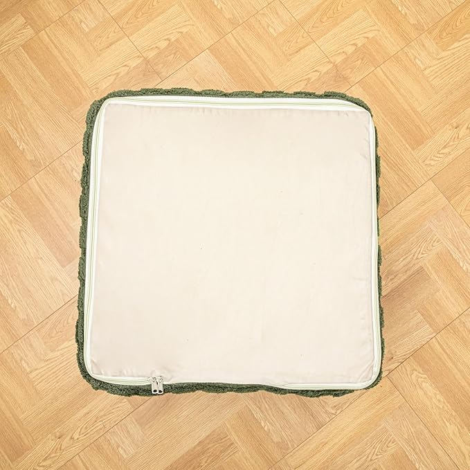 20x20x14 Inches Fluffy Square Pouf Ottoman - Plush Furry Ottoman Foot Rest Stool with High-Density Foam, Versatile Floor Seating for Living Room (Green)