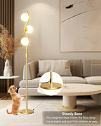 Lightdot 60IN Gold Floor Lamp Stepless Dimmable Globe Floor Lamps with 3Pcs 3000K Bulbs Included Eye-Friendly Mid Century Standing Lamps for Living Room/Bedroom/Sofa Beside/Corner Decor