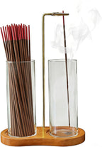 Incense Holder, 2-in-1 Wooden Incense Holder for Sticks with Glass Ash Catcher, Anti-ash Incense Burner for Meditation Yoga Spa Room Decor