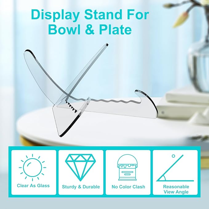Boloyo "X Shape Acrylic Bowl Display Stand, 6.5 Inch 1PC Clear Acrylic Bowl Plate Platter Dish China Porcelain Display Holder Easel Base for Home Kitchen School Art Display