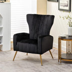 Modern Velvet Accent Chair, Channel Tufted Bedroom, Office or Living Room Furniture with Elegant Metal Legs, 26" Wide Armchair, Black