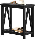 ChooChoo Farmhouse End Table, Narrow Side Table, Slim End Table with Storage Shelf for Small Spaces, Rustic Nightstand, for Living Room, Bedroom Black
