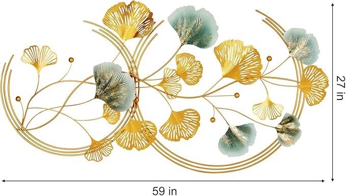 Babyieia 3D Ginkgo Leaf Metal Wall Art Decor for Living Room, 59" Gold Wall Art Decorations, Large Modern Metal Wall Sculptures