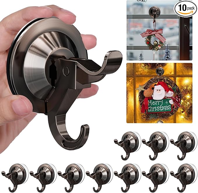 Antimbee Suction Cup Hooks,10 Pack Wreath Hangers with Ultra Thin Adhesive Disc on Smooth/Uneven Surfaces,Removable Large Suction Cup for Shower,Bathroom,Glass,Door,Windows,Kitchen-Red Copper