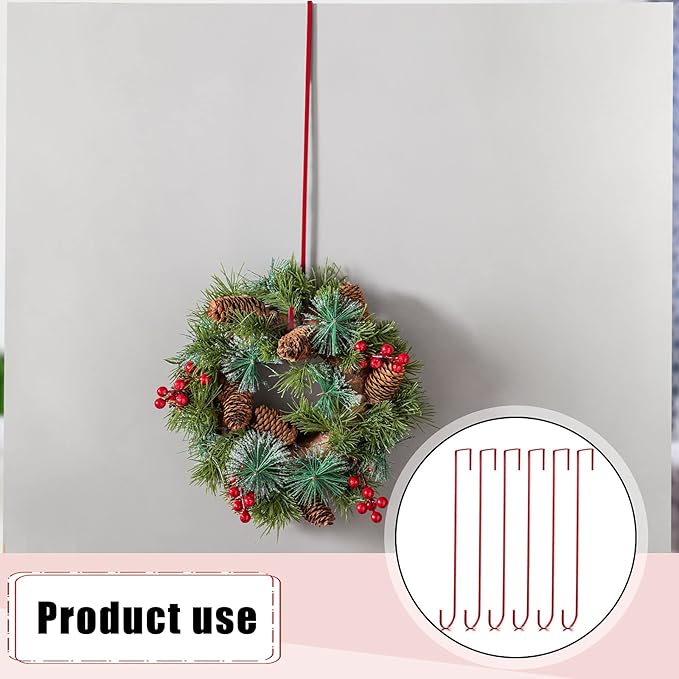 Hotop 15 Inch 6 Pcs Wreath Hangers for Front Door Over The Door Hanger Hooks Steel Wreath Doors Hangers Clothes Towel Hooks Holder for Christmas Halloween Front Decorations Welcome Sign(Red)