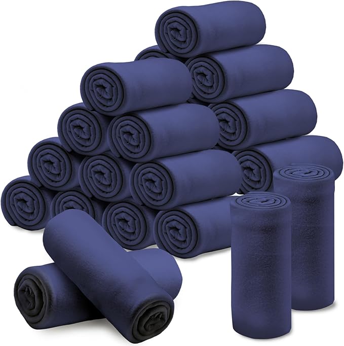 24 Pcs Fleece Blankets Bulk 60 x 50 in, Throw Blankets in Bulk for Wedding Bed Couch Outdoor Use Homeless (Blue)