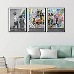 Novatique Street Graffiti Canvas Print Banksy Wall Art Pop Art Wall Decor Modern Graffiti Art Picture Home Decoration Framed Ready to Hang,16" x 24" x 3pcs