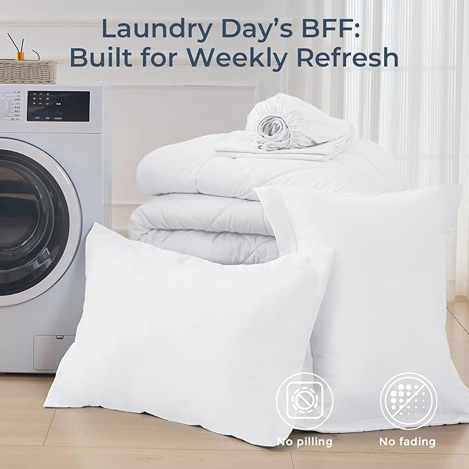 HEVUMYI Twin Comforter Set - 5-Piece All Season Bed in a Bag Twin, Ultra Soft Bedding Set with Comforter, Flat Sheet, Fitted Sheet, Pillowcases, Pillow Shams, White