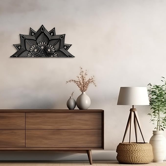 SIGNLEADER Metal Wall Art Decor Flower Minimalist Modern Abstract Wall Sculpture Hangings Home Decoration for Living Room, Bedroom, Bathroom, Kitchen, Outdoor - 18" Black