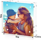 HELPLEX 5 Pack 8x8 Acrylic Picture Frames, 24mm Thicker Square Frameless Clear Frame Double Sided Magnetic Frame, Free Standing Desktop Display Stand Acrylic Frames