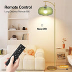 Glass Floor Lamp for Living Room,Bedroom,Gold Dimmable Standing Lamp with Remote,Green Mid Century Modern Brass Vintage Tall Lamp Floor Lamps Arc Boho Floor Light Lamp Bohemian