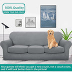 YEMYHOM Latest Checkered 4 Pieces Couch Covers for 3 Cushion Couch Extra Large High Stretch Thickened Sofa Cover for Dogs Pets Furniture Protector Sofa Slipcovers (Light Gray), 91"-110"(3 Cushions)