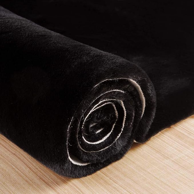 Black Fluffy Rug for Bedroom Shag Rug Washable Carpet Faux Rabbit Fur Rugs for Living Room Hallway Teen Room Décor Nursery Rugs Runner 2x6