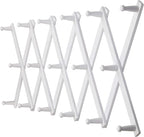 Dseap Accordian Wall Hanger: 16” High Wooden Wall Expandable Coat Rack, Hat Rack Holder, Accordion Hook for Baseball Caps, Coats, Mugs, 17 Peg Hooks, White