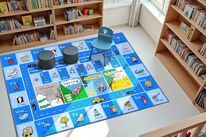 Booooom Jackson ABC Rug Kids Rug Educational Rugs Non-Slip Kids Carpet with Alphabet, Number Mat for Children, Baby, Toddler Play, 4'11'' x 3'3''