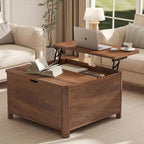 LYNCOHOME 31.5" Fluted Lift Top Coffee Table with Storage, Square Coffee Tables for Living Room, Coffee Table with Large Hidden Storage Compartment and Adjustable Shelves，Walnut