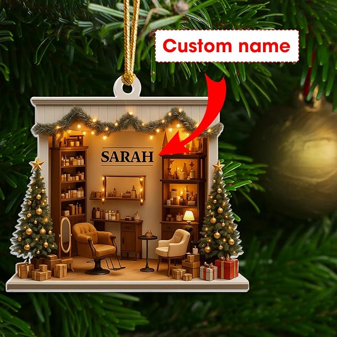 Personalized Hair Salon Christmas Ornament 2025, Flat Acrylic 2D Printed Ornament, Custom Hair Stylist Ornament, for Hairdresser, Christmas Tree Decoration