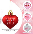 36 PCS Valentine's Day Heart Hanging Ornaments Red Pink Silver Glitter Heart Shaped Baubles Valentines Day Tree Hanging Decorations for Home Wedding Anniversary Party Decoration
