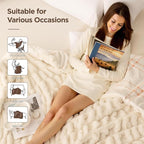 Sophia & William Ruched Faux Fur Throw Blanket for Couch - Luxury Lightweight Plush Fuzzy Cozy Soft Blankets, Cream, 50" x 60"