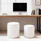 CAROLMADE Set of 2 Round Ottoman with Storage, Upholstered Vanity Stool Support 330lbs Multifunctional Coffee Table Ottoman Boucle Foot Rest Stool or Living Room Bedroom Dorm (White)
