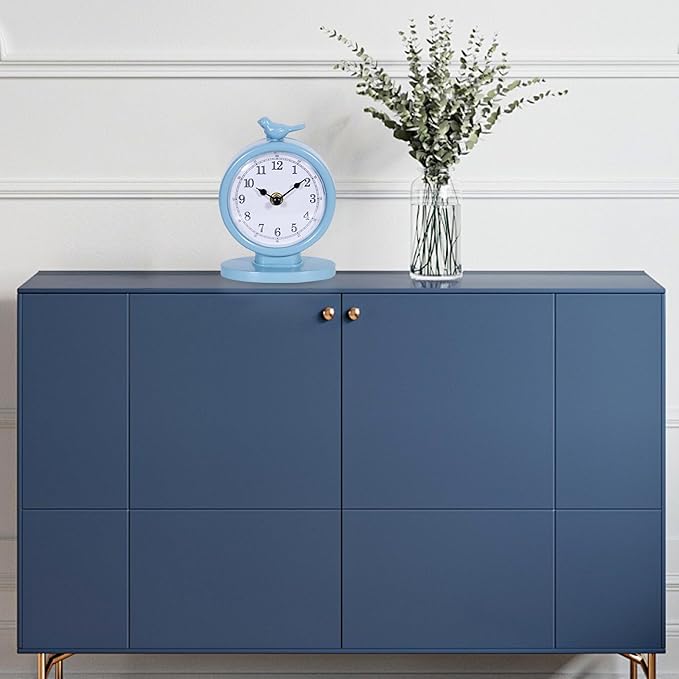Mantel Clock, Classic Vintage Clocks and Decorative Shelf Decor, Silent Analog Desk Clocks with Light Vintage Metal Table Clock for Living Room Shelf Bedside Home Decor (Cornflower Blue)