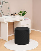 Round Boucle Storage Ottoman with Reversible Wood Tray, 17.7" Sherpa Cylinder Footrest Stool with Storage, Upholstered Folding Ottoman Coffee Table for Living Room Bedroom Dorm, Black