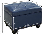 Convenience Concepts Designs4Comfort 5th Avenue Upholstered Storage Ottoman 24" - Contemporary Foot Stool and Seat with Hinged Lid for Living Room, Dining Room, Office, Den, Dark Blue Fabric