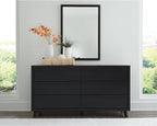Signature Design by Ashley Danziar Mid-Century Modern 6-Drawer Dresser and Mirror with Safety Stop, Black