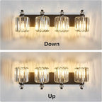 4-Light Black Bathroom Light Fixture Modern Vanity Lights Over Mirror Vintage Wall Sconce Lighting for Bathroom, Bedroom, Living Room, Hallway E26 Base with Crystal Bathroom Vanity Light