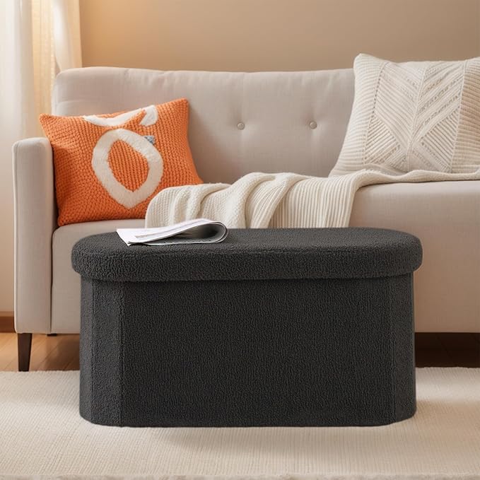 30 Inches Ottoman with Storage,Bedroom Bench with Storage, Ottoman Foot Rest for Living Room,30" L x 15" W x 15" H-Dark Grey