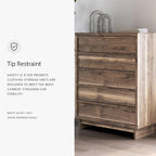 Signature Design by Ashley Darcalli Casual 5-Drawer Wide Chest with Easy Glide and Safety Stop for Bedroom, Light Brown