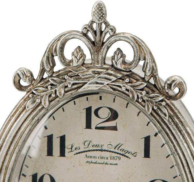 NIKKY HOME Vintage Table Clock, Silent Non-Ticking Battery Operated Desk Shelf Mantel Small Metal Clock for Living Room Decor - Retro Silver